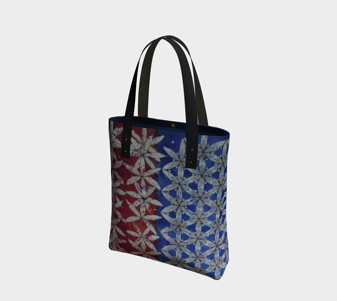 Red White & Blue Floral Flower of Life Half/Half Flag Tote Bag preview