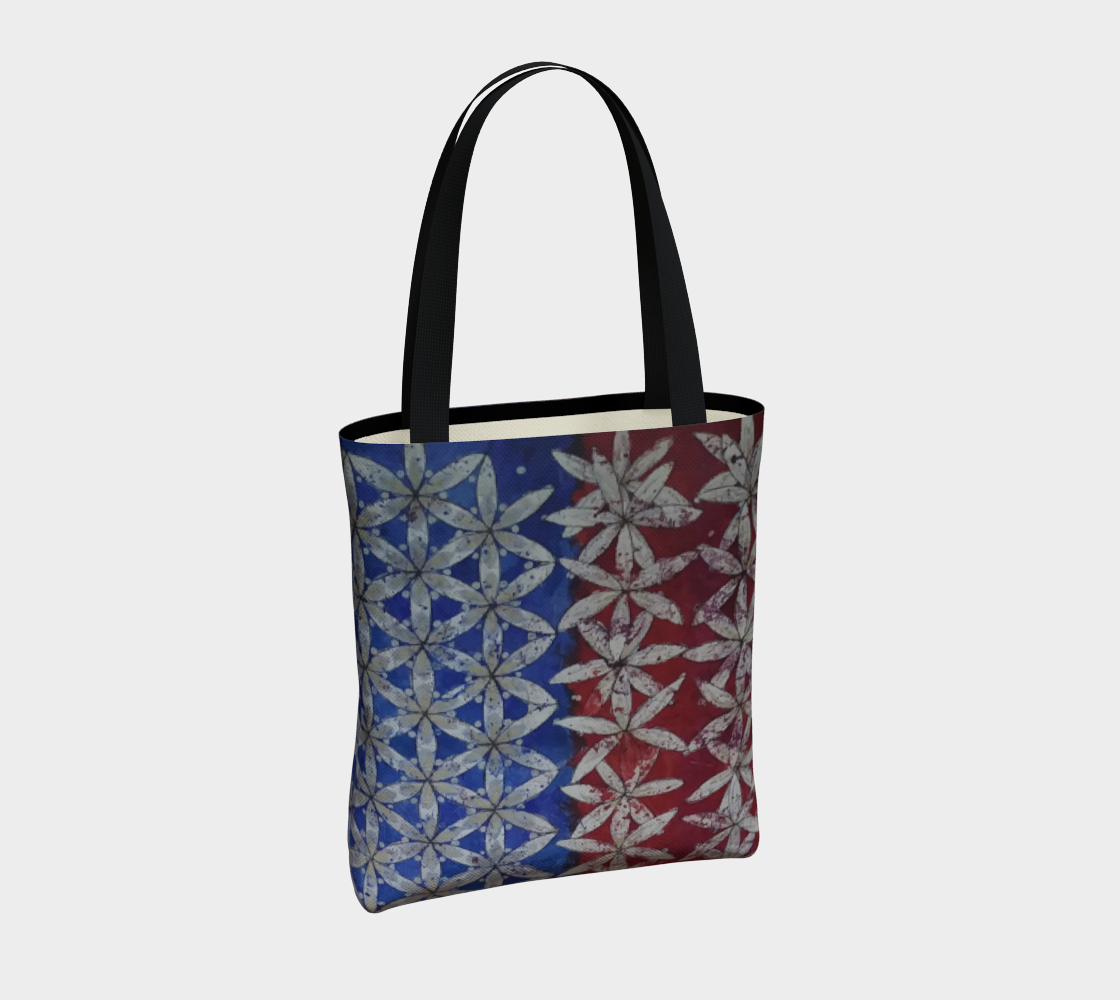 Red White & Blue Floral Flower of Life Half/Half Flag Tote Bag preview #4