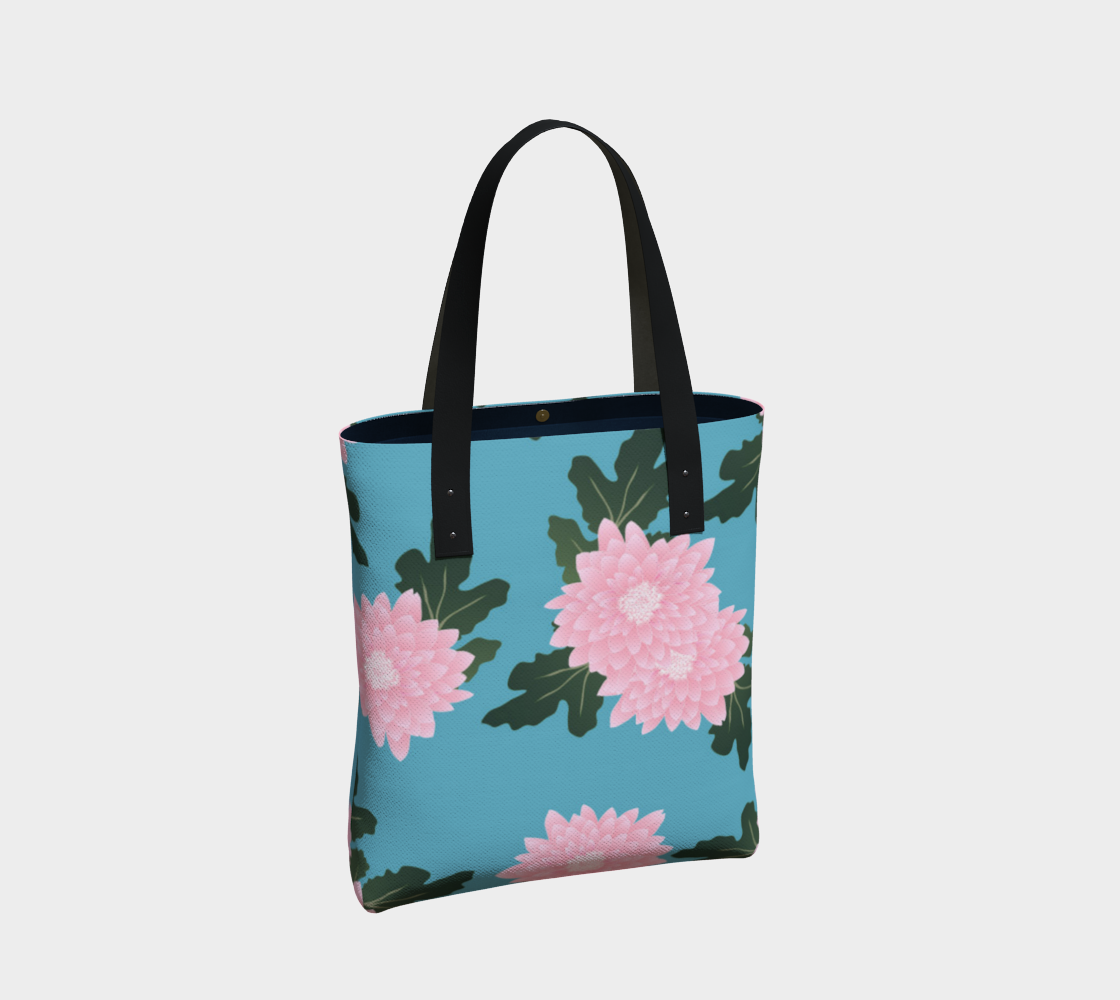 Floral Tote - Pink Flowers, Teal Background thumbnail #3