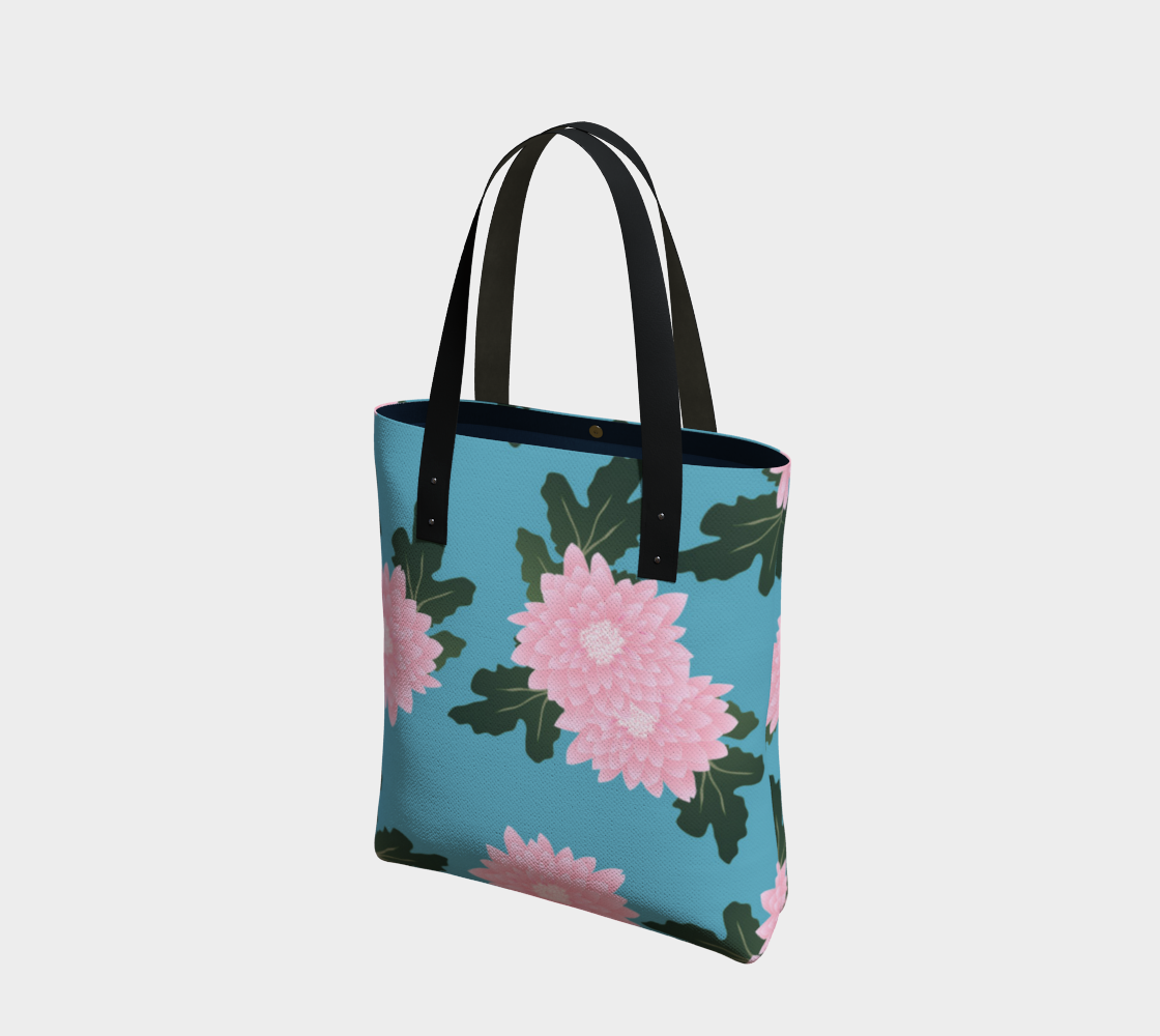 Floral Tote - Pink Flowers, Teal Background thumbnail #2