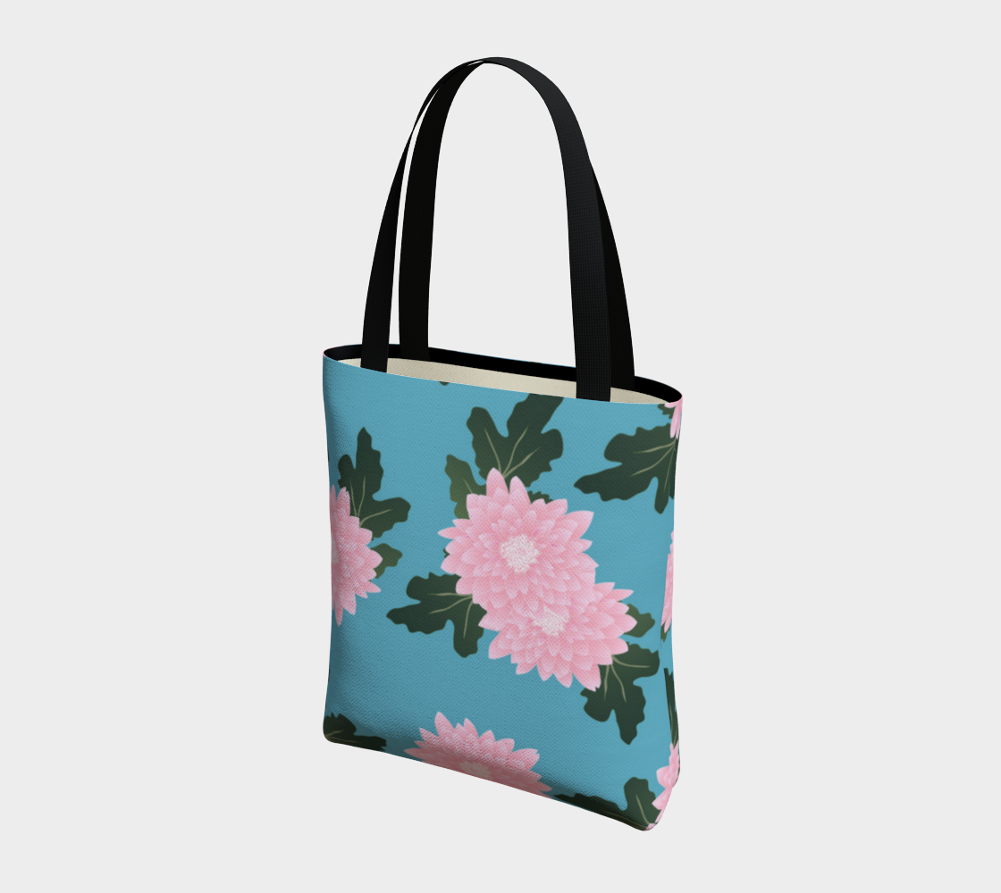 Floral Tote - Pink Flowers, Teal Background preview #3