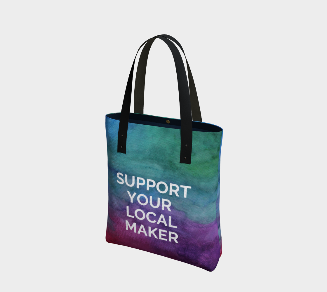 Support Your Local Maker - multicolour watercolour background with white text preview #1