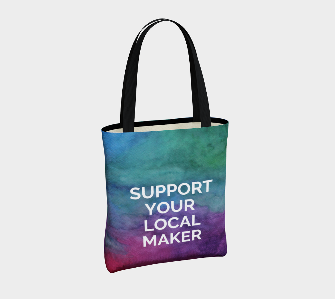 Support Your Local Maker - multicolour watercolour background with white text preview #4