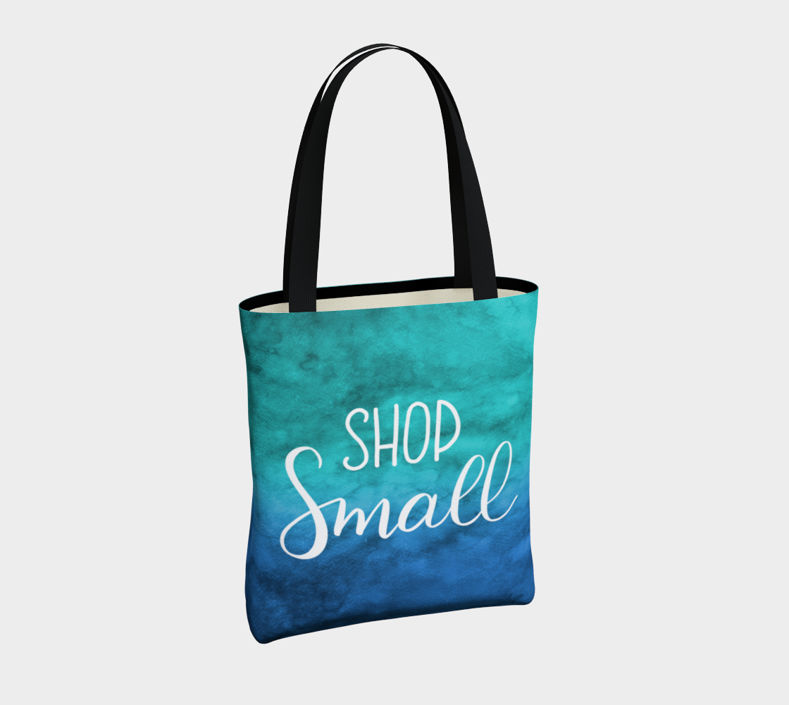 Shop Small - blue-green watercolour background with white lettering preview #4