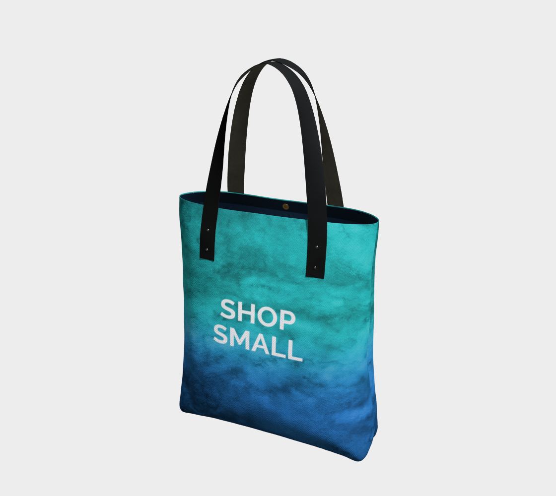 Shop Small - blue/green watercolour background with white text preview #1