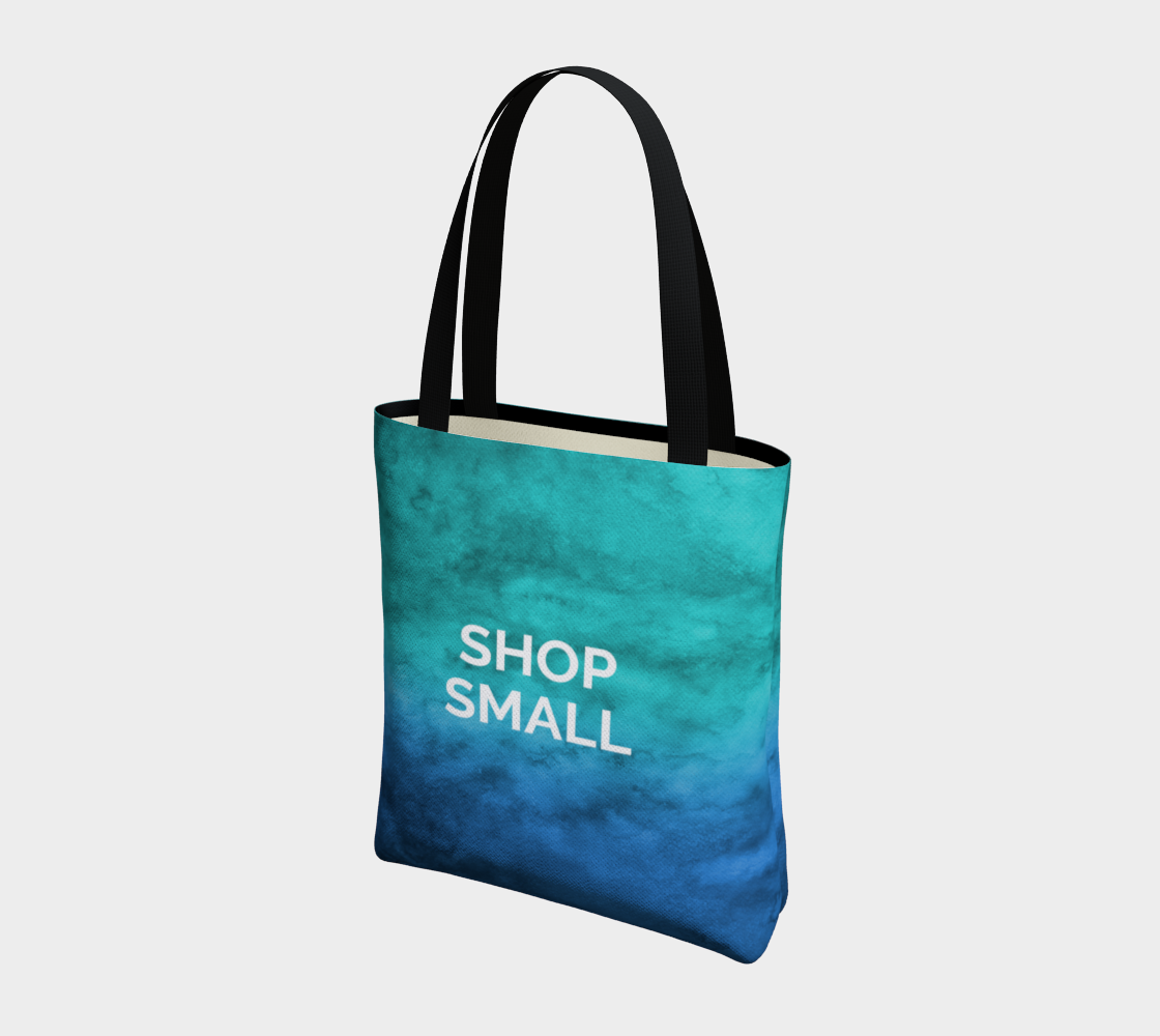 Shop Small - blue/green watercolour background with white text preview #3
