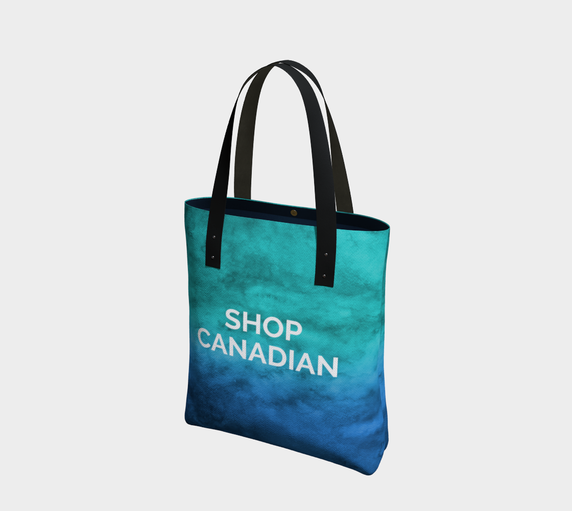 Shop Canadian - blue/green watercolour background with white text preview #1