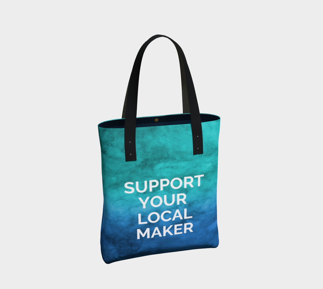 Support Your Local Maker - blue/green watercolour background with white text preview #2