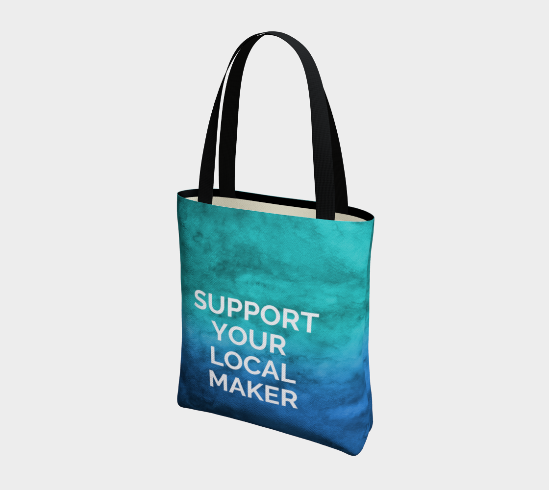 Support Your Local Maker - blue/green watercolour background with white text preview #3