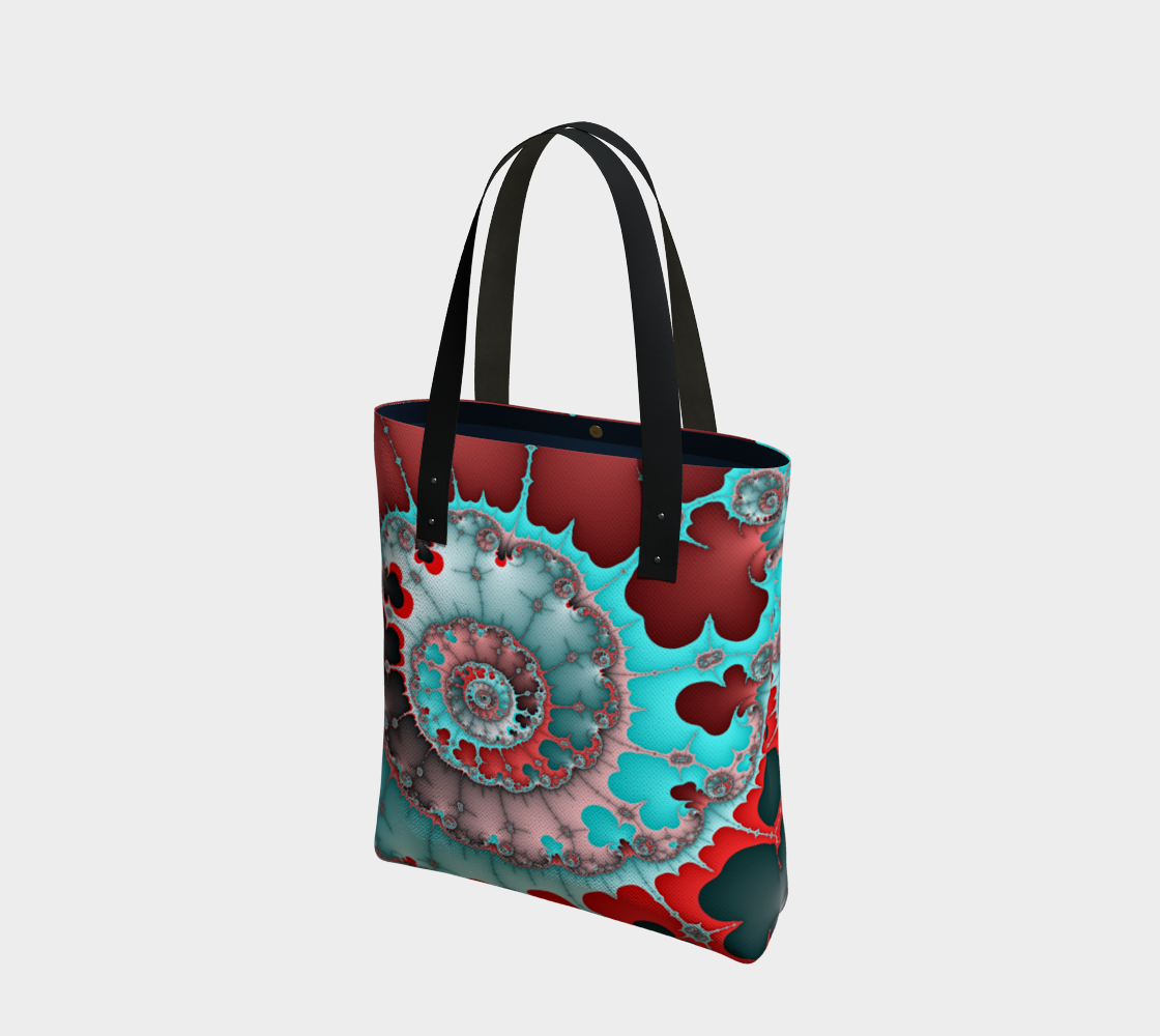 Turquoise and Red Fractal Spiral Abstract Tote preview