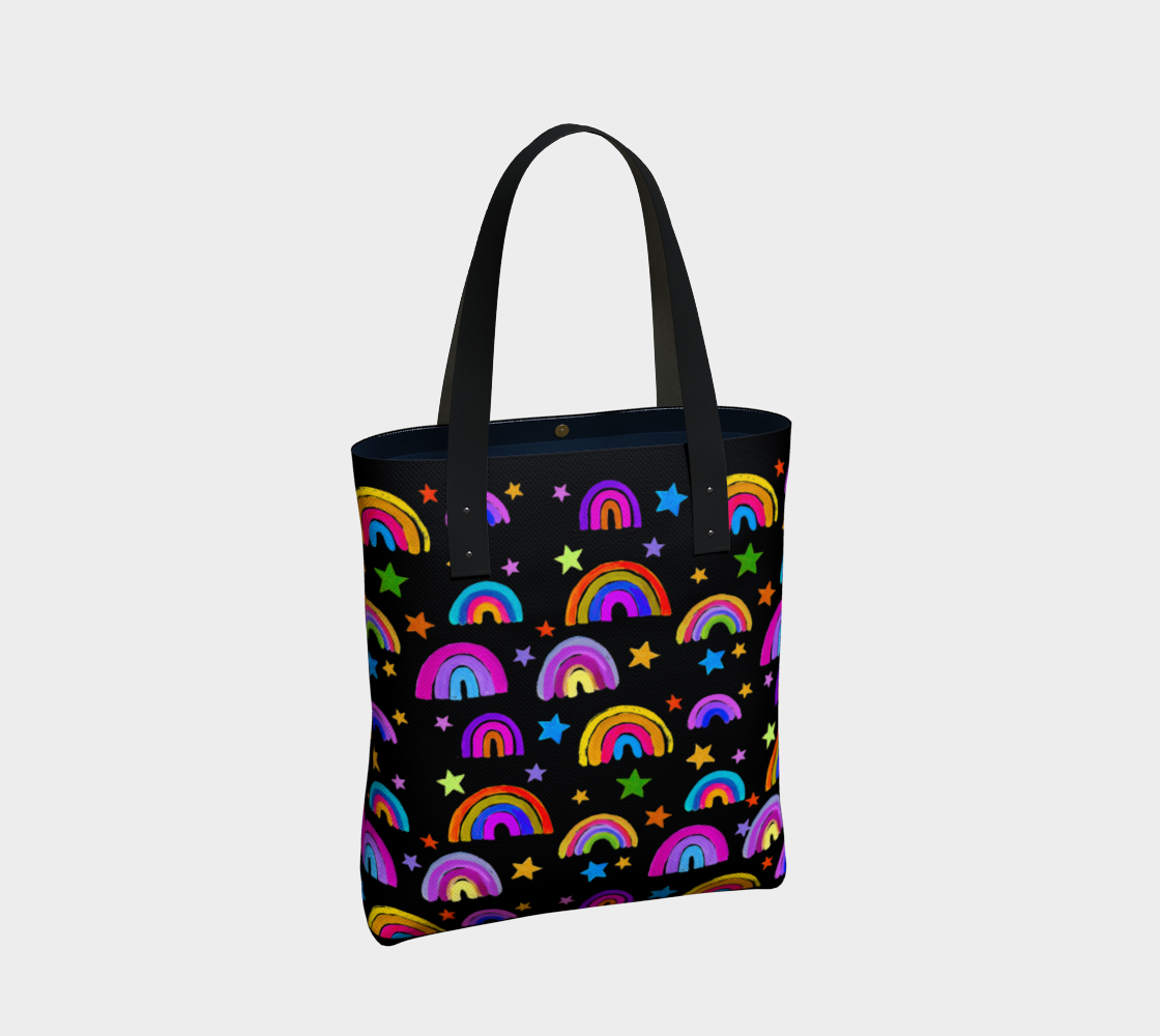 Rainbows and Stars on Black Tote Bag preview #2
