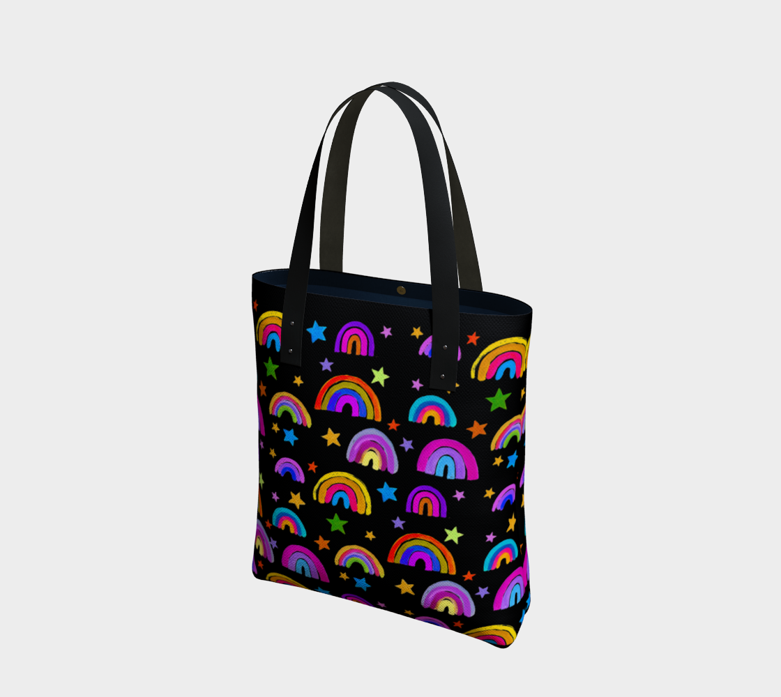 Rainbows and Stars on Black Tote Bag preview #1