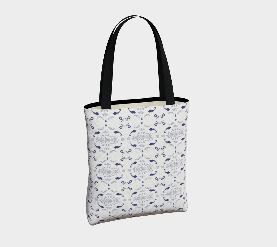 Blue and White damask tote thumbnail #5