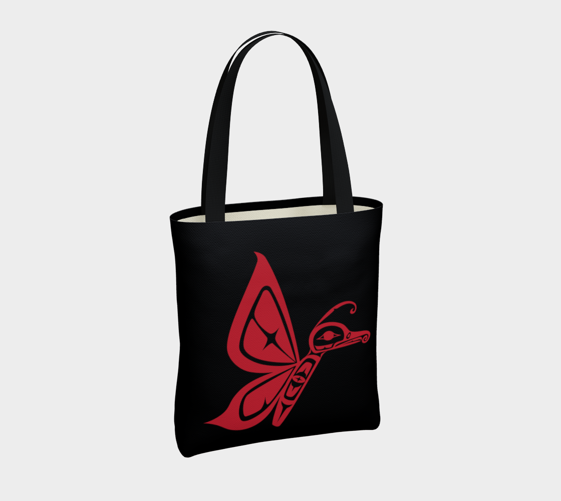 Red on Black Butterfly Tote Miniature #5
