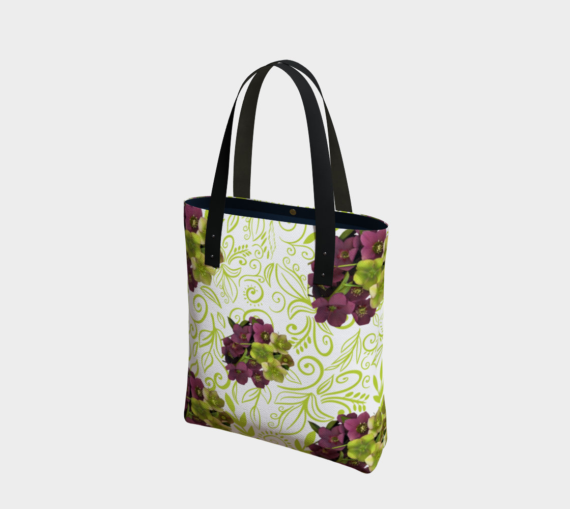 Aperçu de Tote Bag * Abstract Floral Shoulder Shopping Bag * Travel Tote Purple Green Hellebore Green Swirl