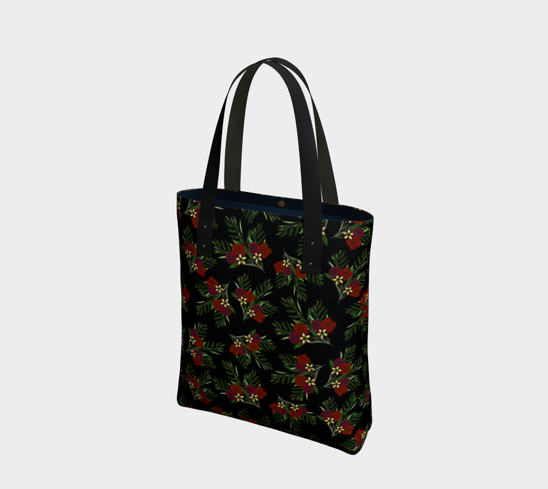 Aperçu de Tote Bag * Abstract Floral Shoulder Shopping Bag * Travel Tote Red Petunias with Greenery