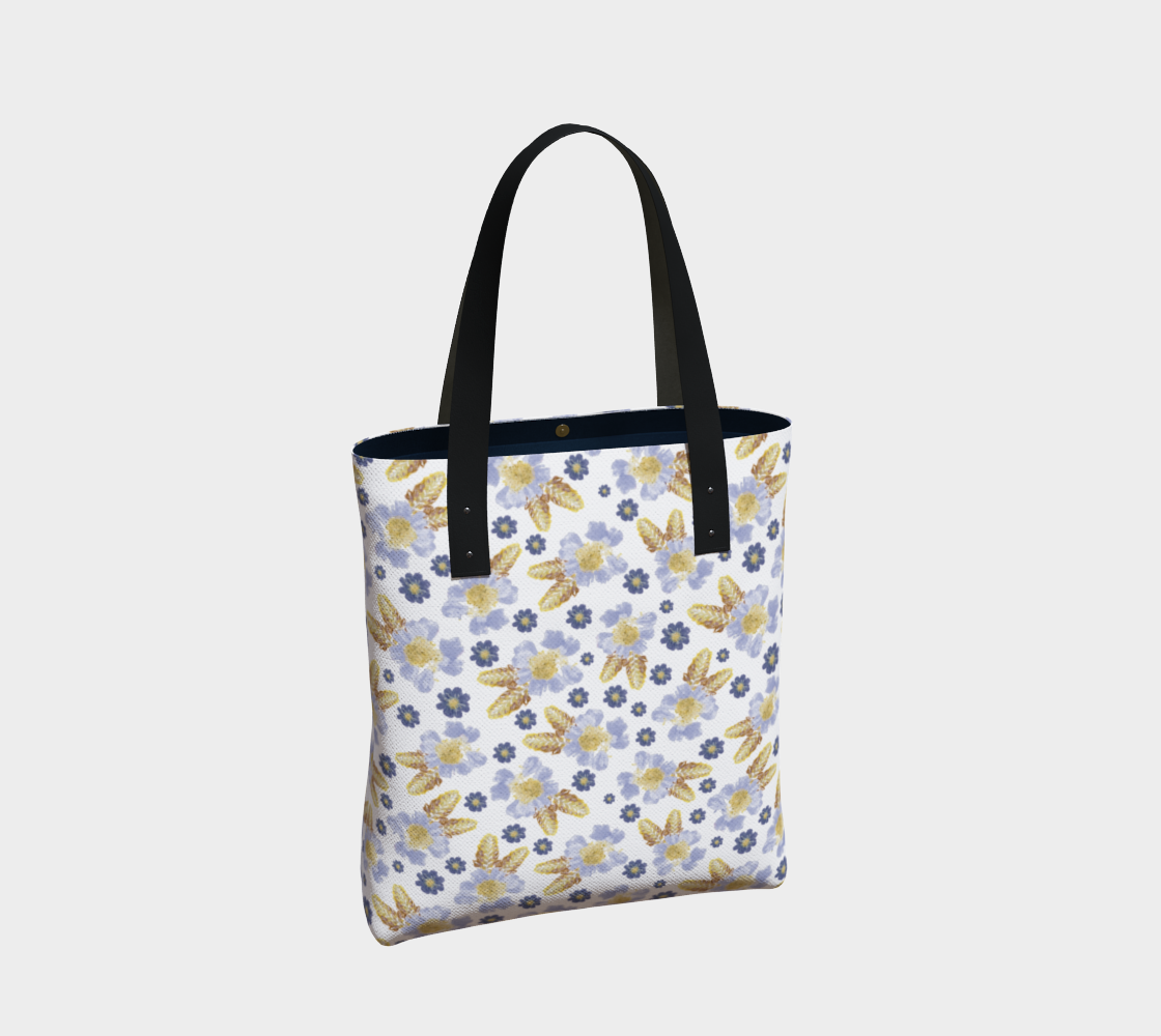 Aperçu de Tote Bag * Abstract Floral Shoulder Shopping Bag * Travel Tote Blue Cosmos Crocosmia Flowers Watercolor Impressions Design #2