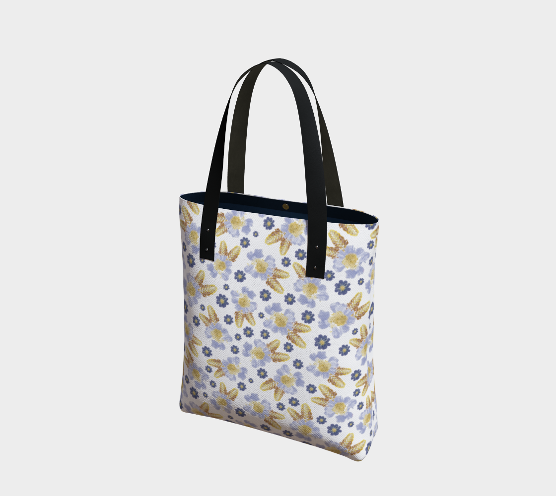 Tote Bag * Abstract Floral Shoulder Shopping Bag * Travel Tote Blue Cosmos Crocosmia Flowers Watercolor Impressions  Design Miniature #2