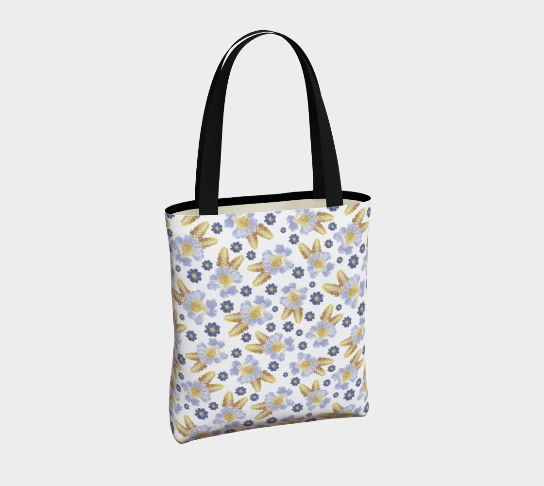 Tote Bag * Abstract Floral Shoulder Shopping Bag * Travel Tote Blue Cosmos Crocosmia Flowers Watercolor Impressions  Design Miniature #5