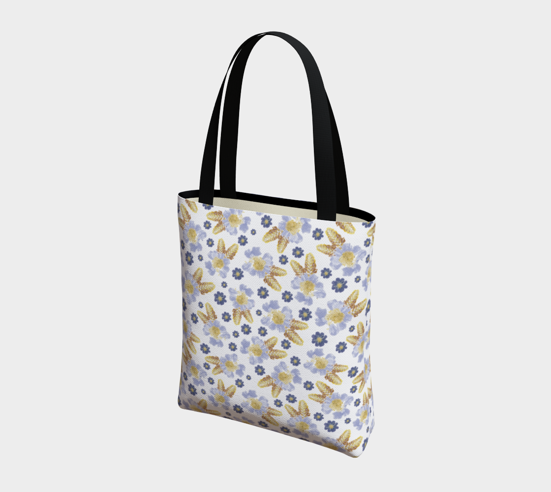 Tote Bag * Abstract Floral Shoulder Shopping Bag * Travel Tote Blue Cosmos Crocosmia Flowers Watercolor Impressions  Design Miniature #4