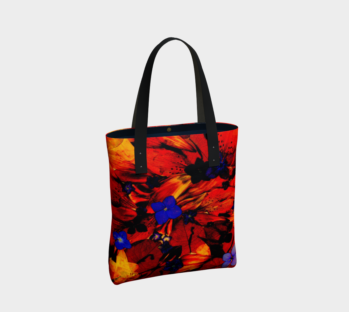 Tote Bag * Abstract Floral Shoulder Shopping Bag * Travel Tote Black * Red Yellow Purple Floral * Chaos125 Miniature #3