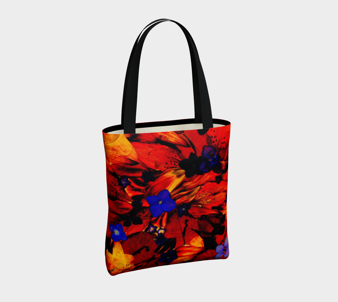 Tote Bag * Abstract Floral Shoulder Shopping Bag * Travel Tote Black * Red Yellow Purple Floral * Chaos125 Miniature #5