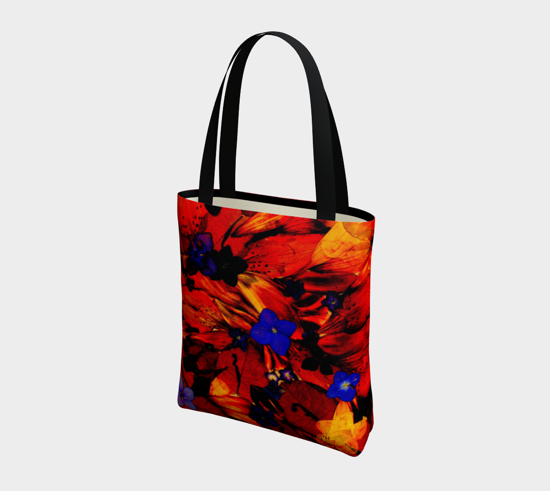 Tote Bag * Abstract Floral Shoulder Shopping Bag * Travel Tote Black * Red Yellow Purple Floral * Chaos125 Miniature #4