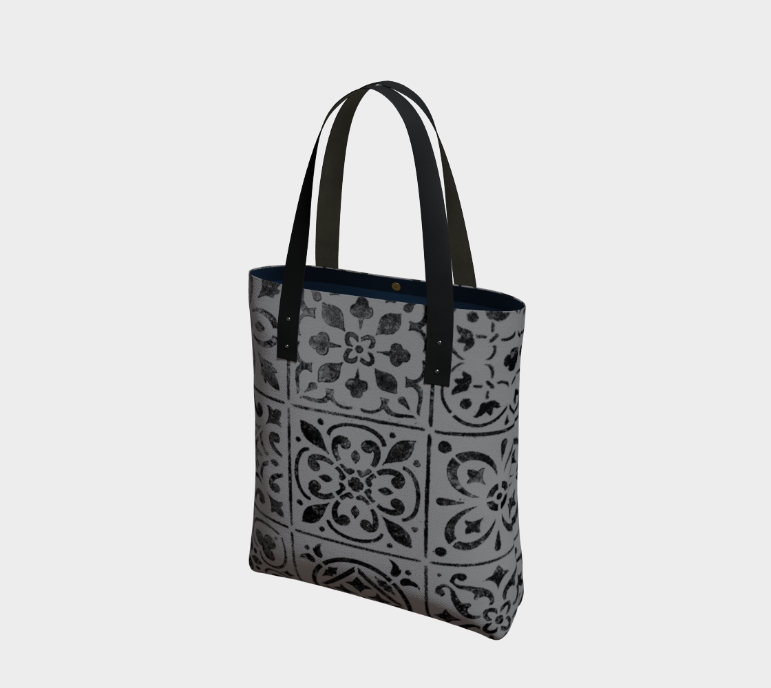 Aperçu de Tote Bag * Abstract Gray Black Geometric Moroccan Tile Print Shoulder Shopping Tote 