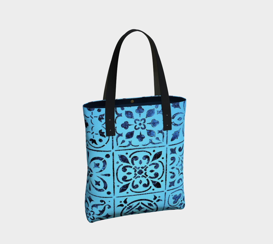 Tote Bag * Blue Moroccan Tile Print Shoulder Shopping Travel Tote * Geometric Abstract Design  thumbnail #3