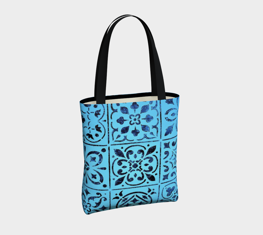 Aperçu de Tote Bag * Blue Moroccan Tile Print Shoulder Shopping Travel Tote * Geometric Abstract Design #4