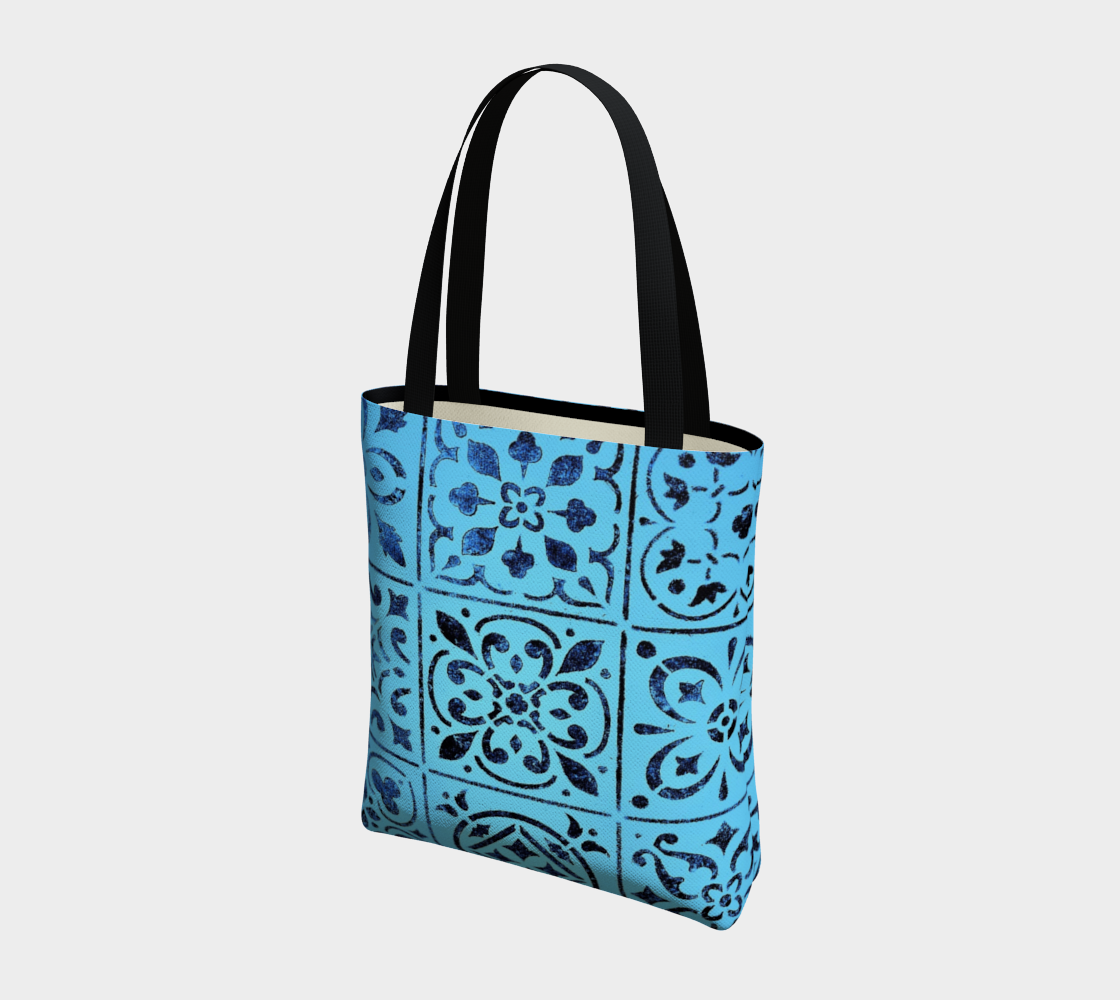 Aperçu de Tote Bag * Blue Moroccan Tile Print Shoulder Shopping Travel Tote * Geometric Abstract Design #3