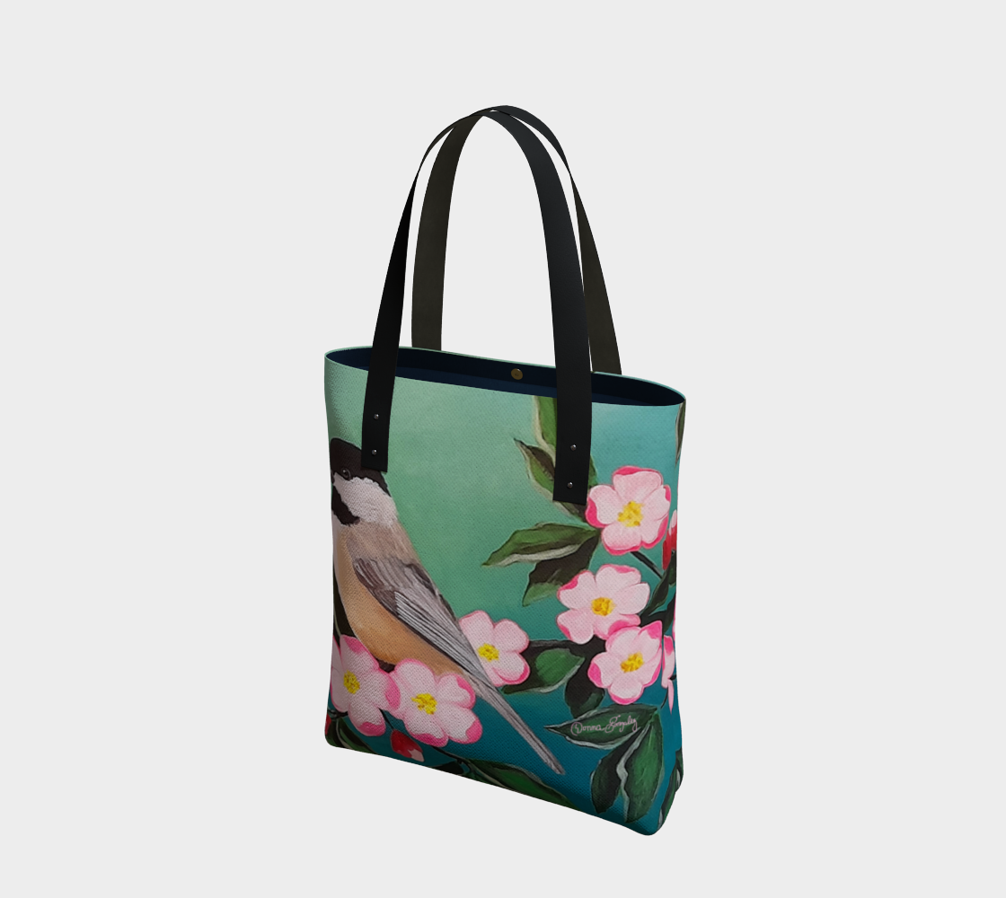 Apple Blossom Chickadee Tote Bag preview