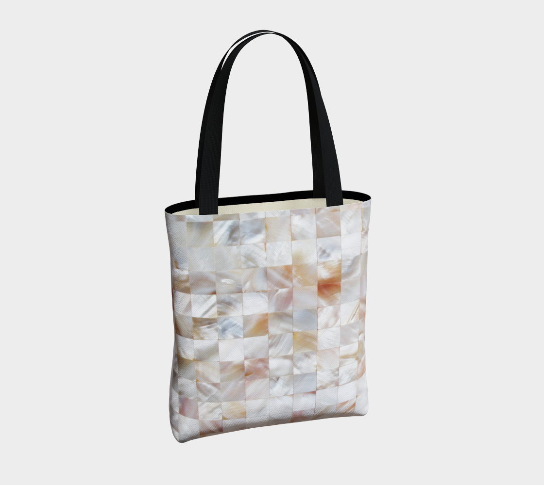 Mother of Pearl, Exotic Tiles Photography, Neutral Minimal Geometrical Graphic Design Tote Bag Miniature #5
