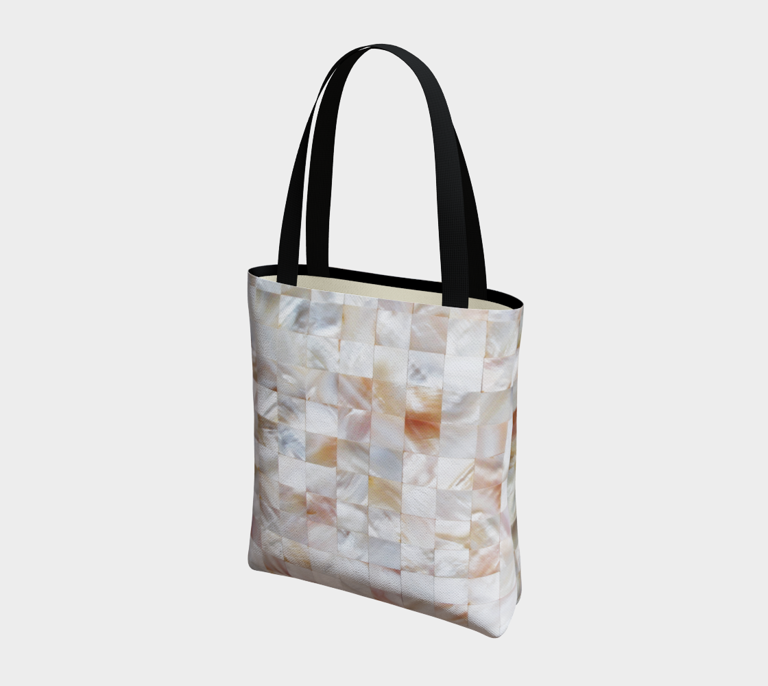 Mother of Pearl, Exotic Tiles Photography, Neutral Minimal Geometrical Graphic Design Tote Bag Miniature #4