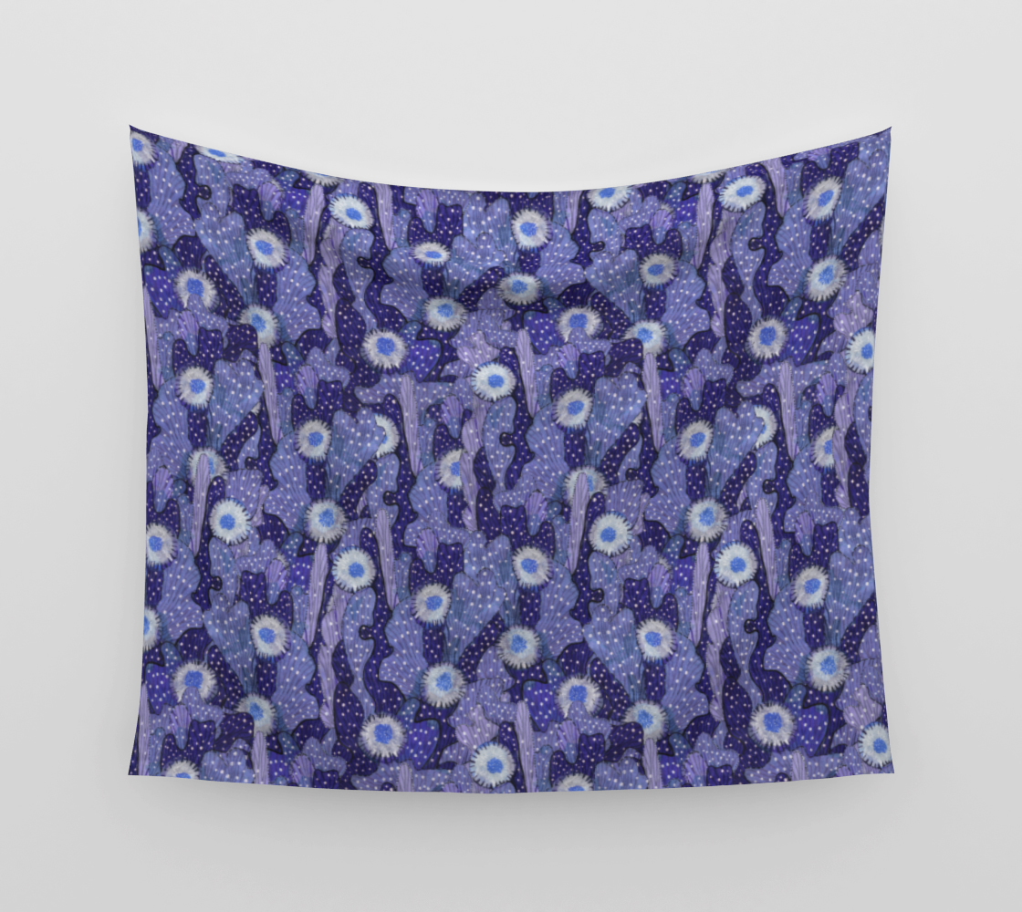 Cacti Camouflage Blooming Succulents Blue Violet  Floral Pattern Tapestry preview #3
