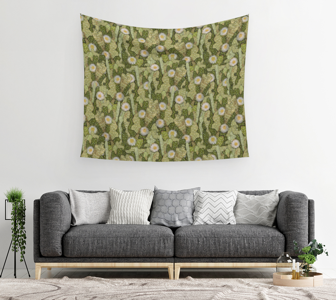 Aperçu de Cacti Camouflage Blooming Succulents Khaki Olive Green Floral Pattern Wall Tapestry #2