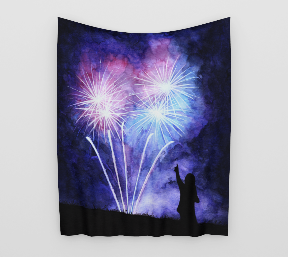 Blue and pink fireworks Wall Tapestry preview