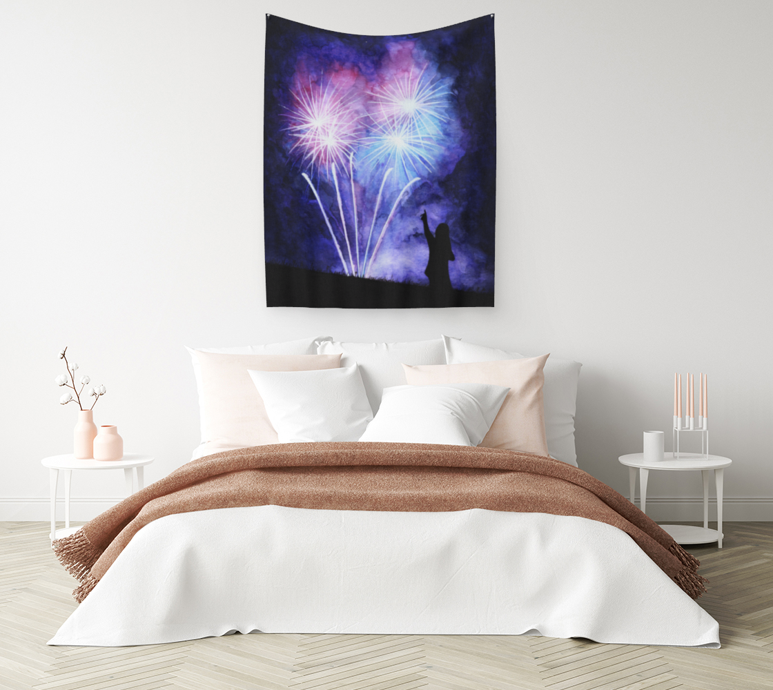 Blue and pink fireworks Wall Tapestry thumbnail #2