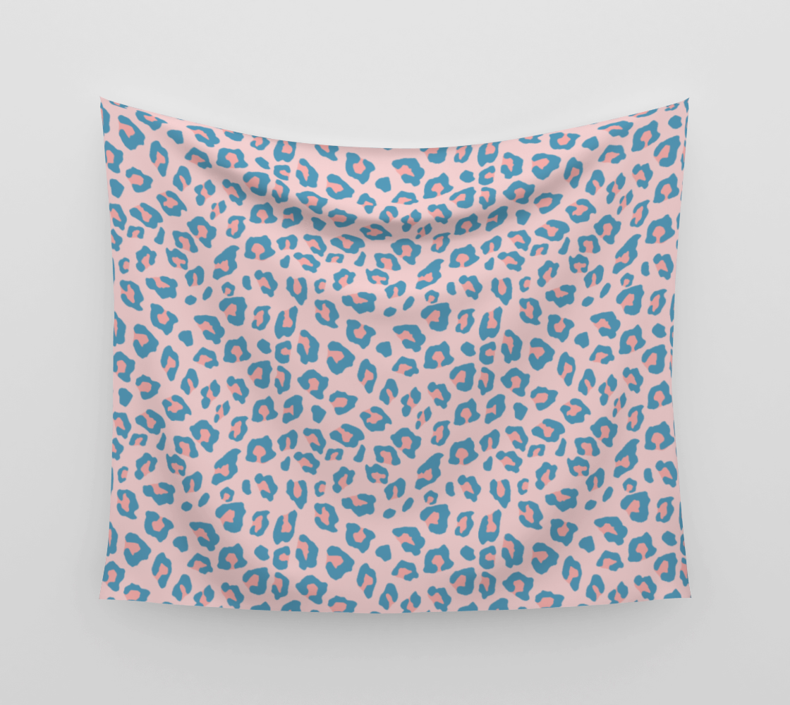 Leopard Print - Peachy Blue Wall Tapestry preview