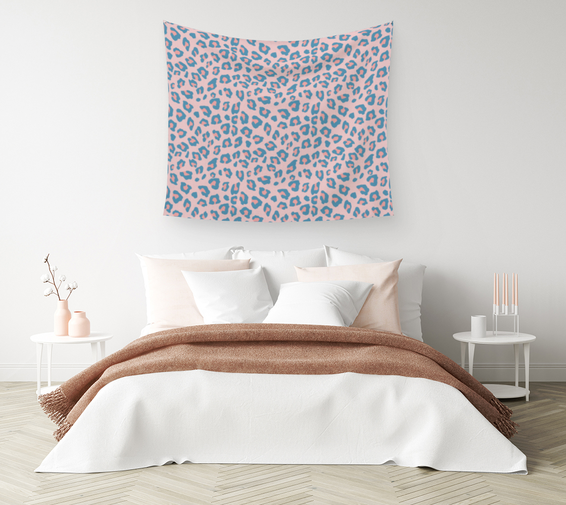 Aperçu de Leopard Print - Peachy Blue Wall Tapestry #1