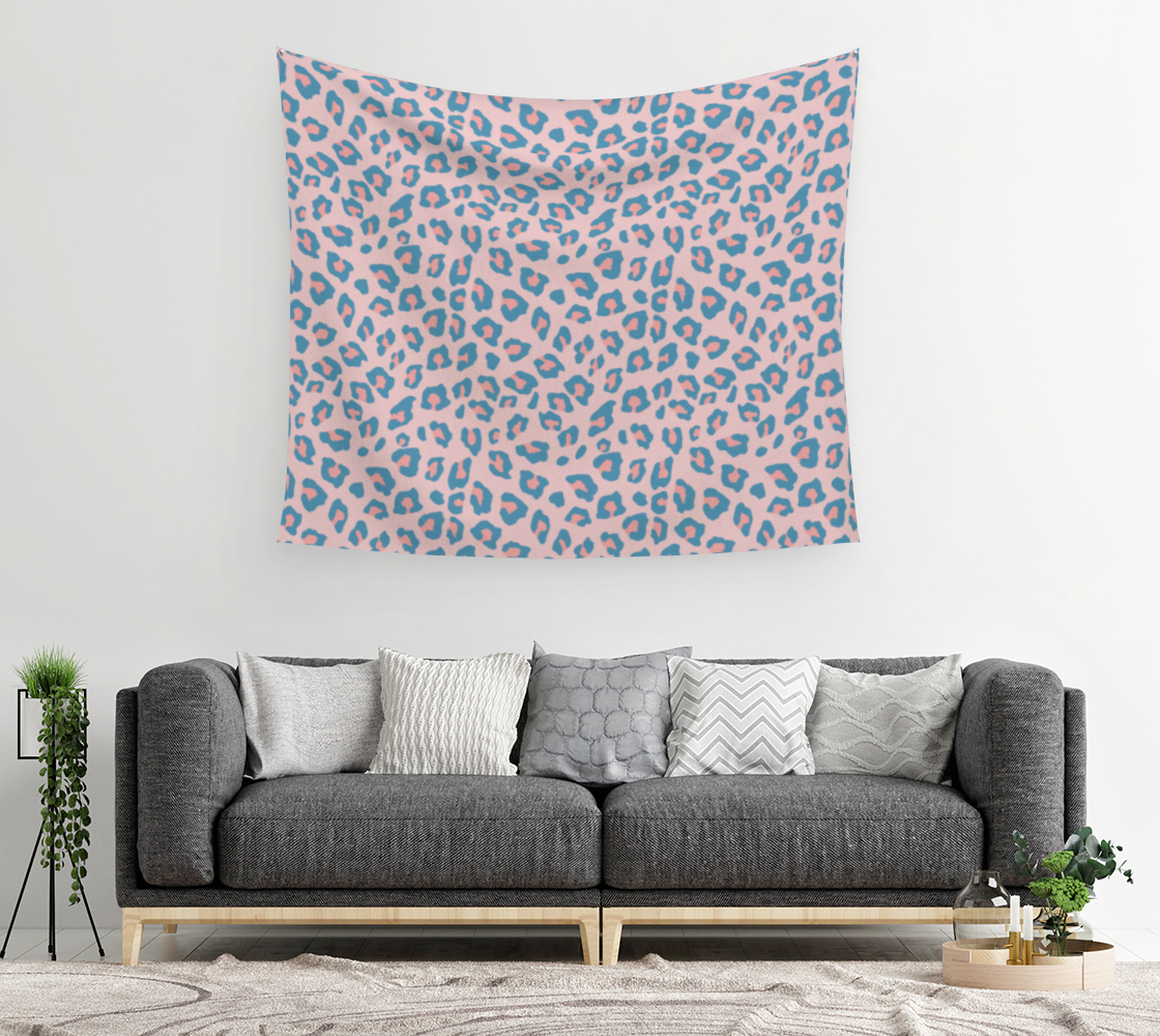 Aperçu de Leopard Print - Peachy Blue Wall Tapestry #2