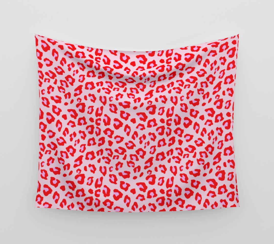 Leopard Print - Red and Pink Wall Tapestry preview