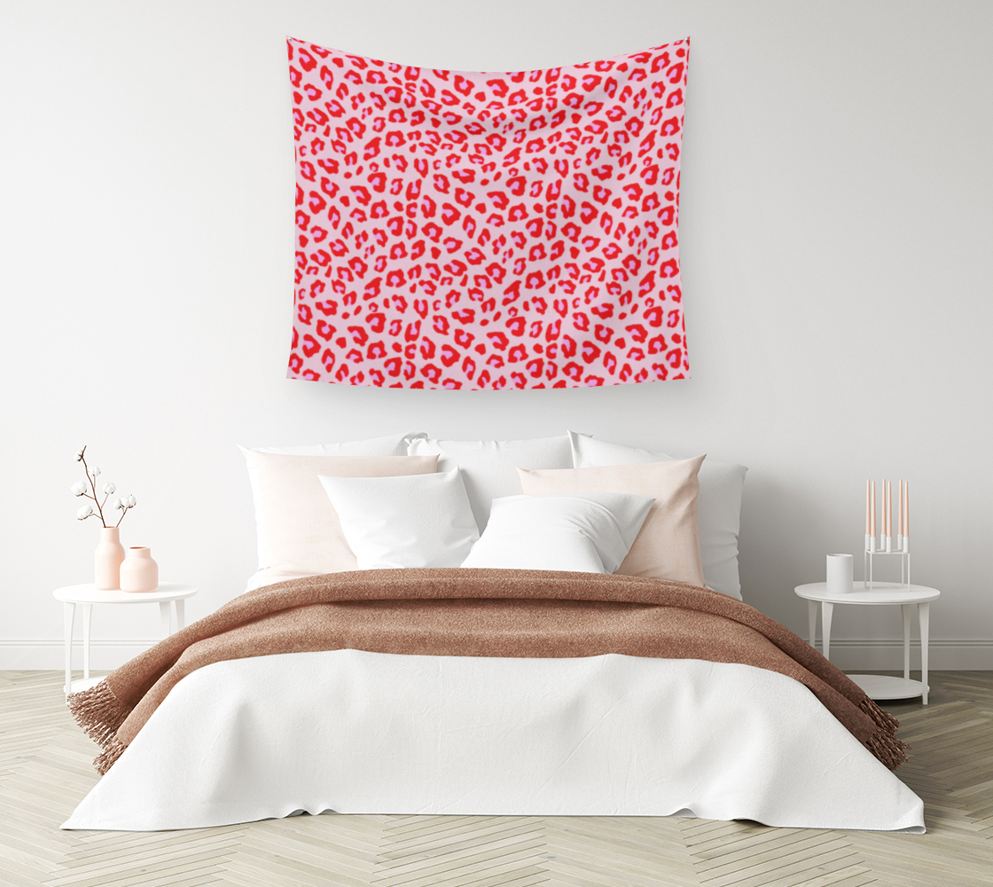 Aperçu de Leopard Print - Red and Pink Wall Tapestry #1