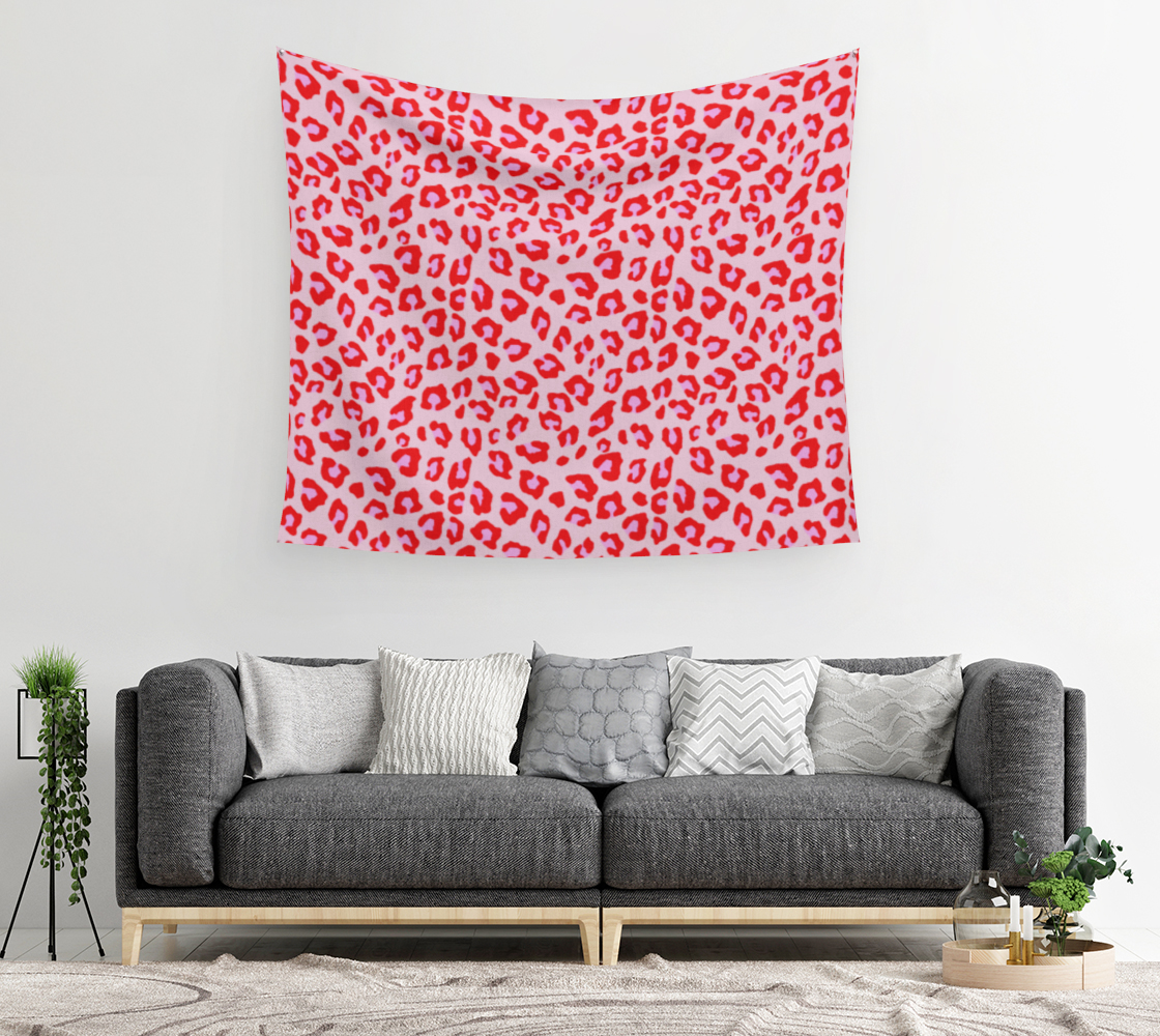 Aperçu de Leopard Print - Red and Pink Wall Tapestry #2
