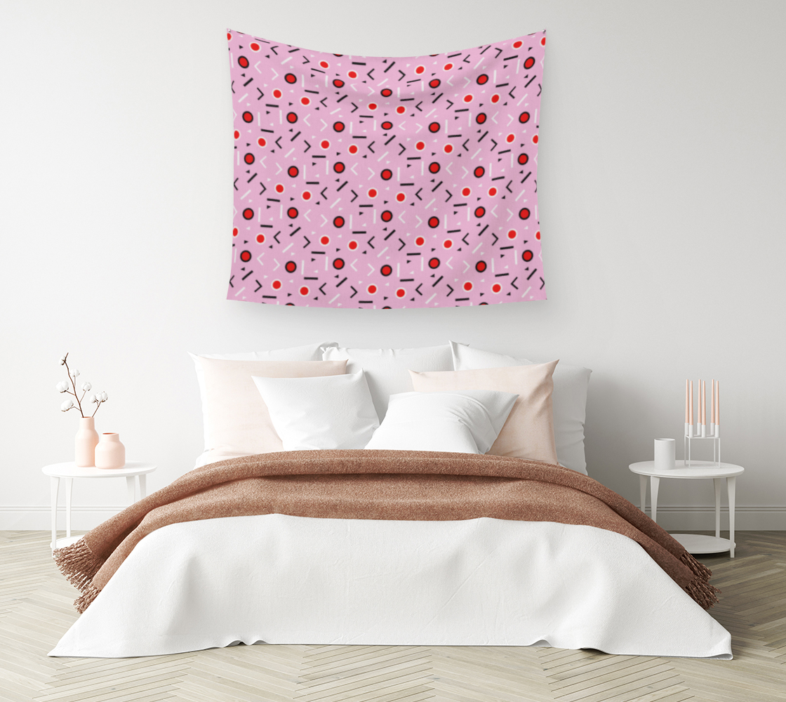 Aperçu de Memphis Tribes - Red and Pink Wall Tapestry #1