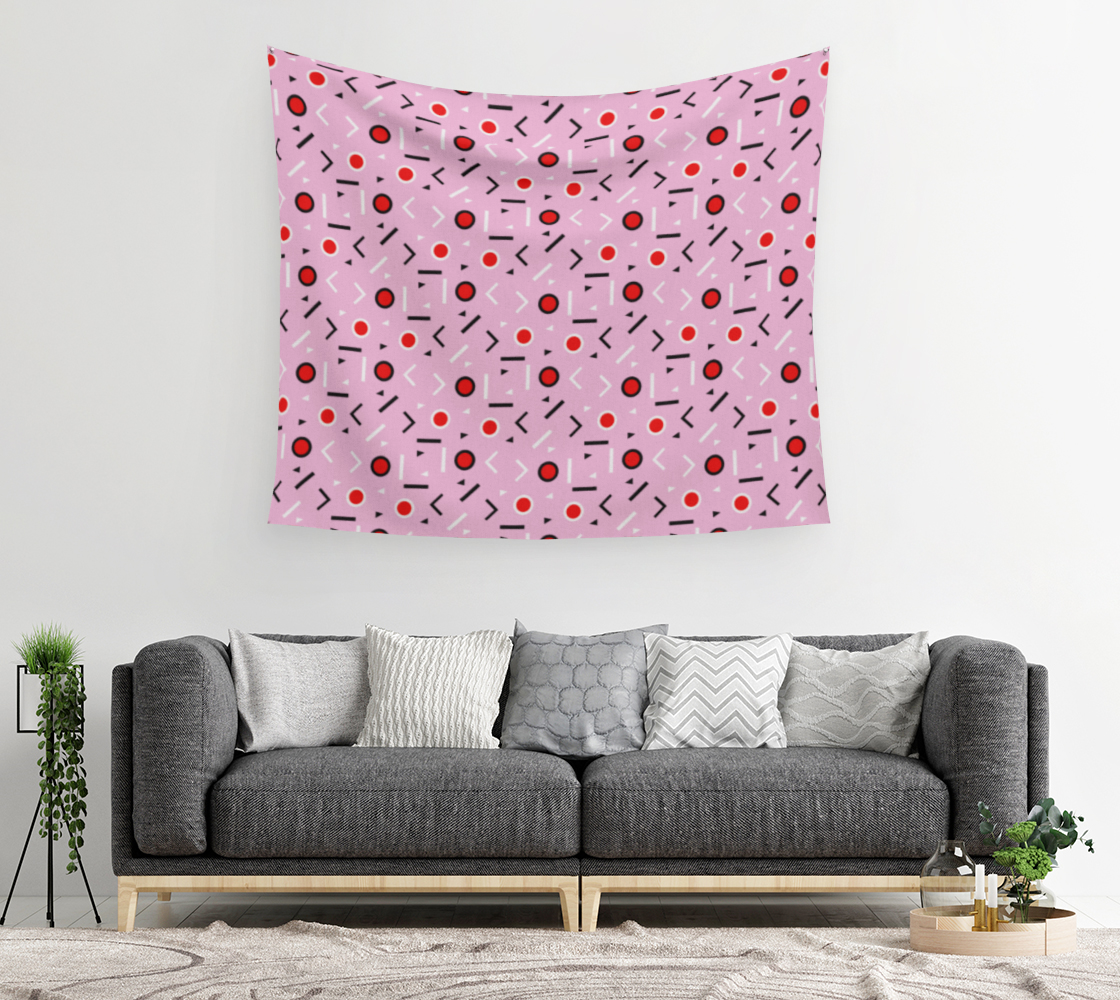 Aperçu de Memphis Tribes - Red and Pink Wall Tapestry #2