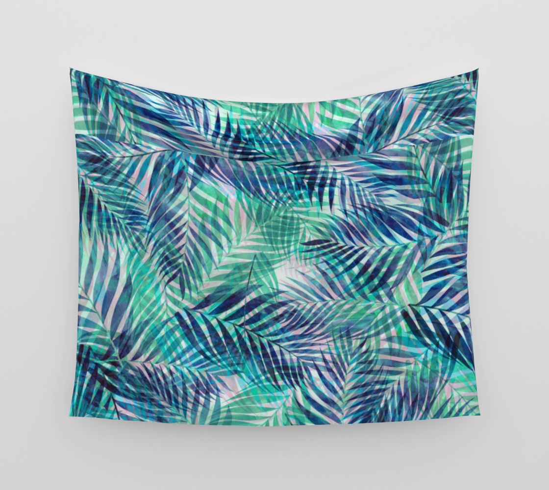 Palm Leaves - Indigo Green Wall Tapestry preview