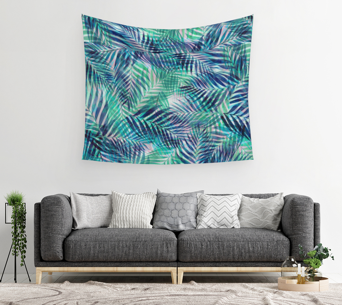 Palm Leaves - Indigo Green Wall Tapestry thumbnail #3
