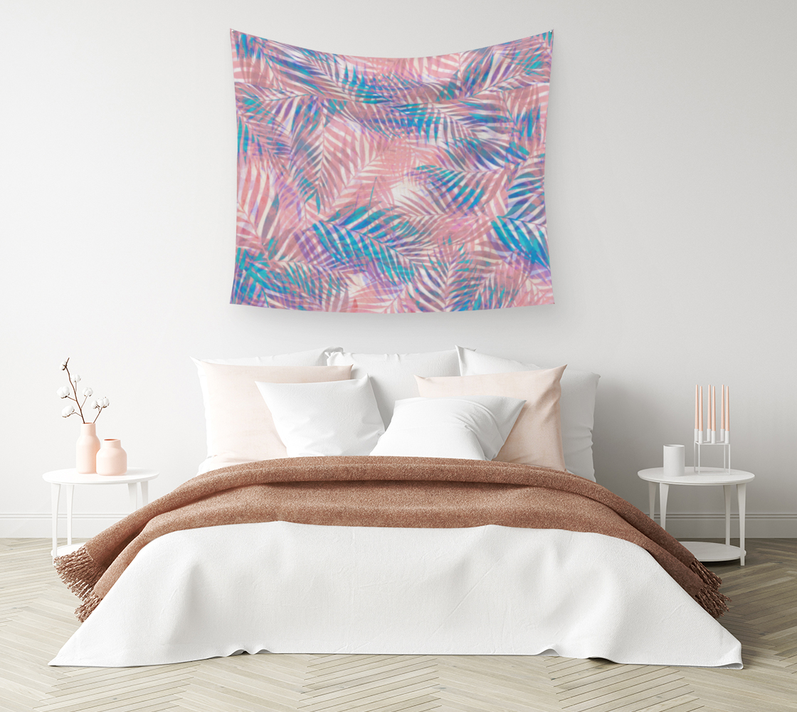 Aperçu de Palm Leaves - Iridescent Pastel Wall Tapestry #1