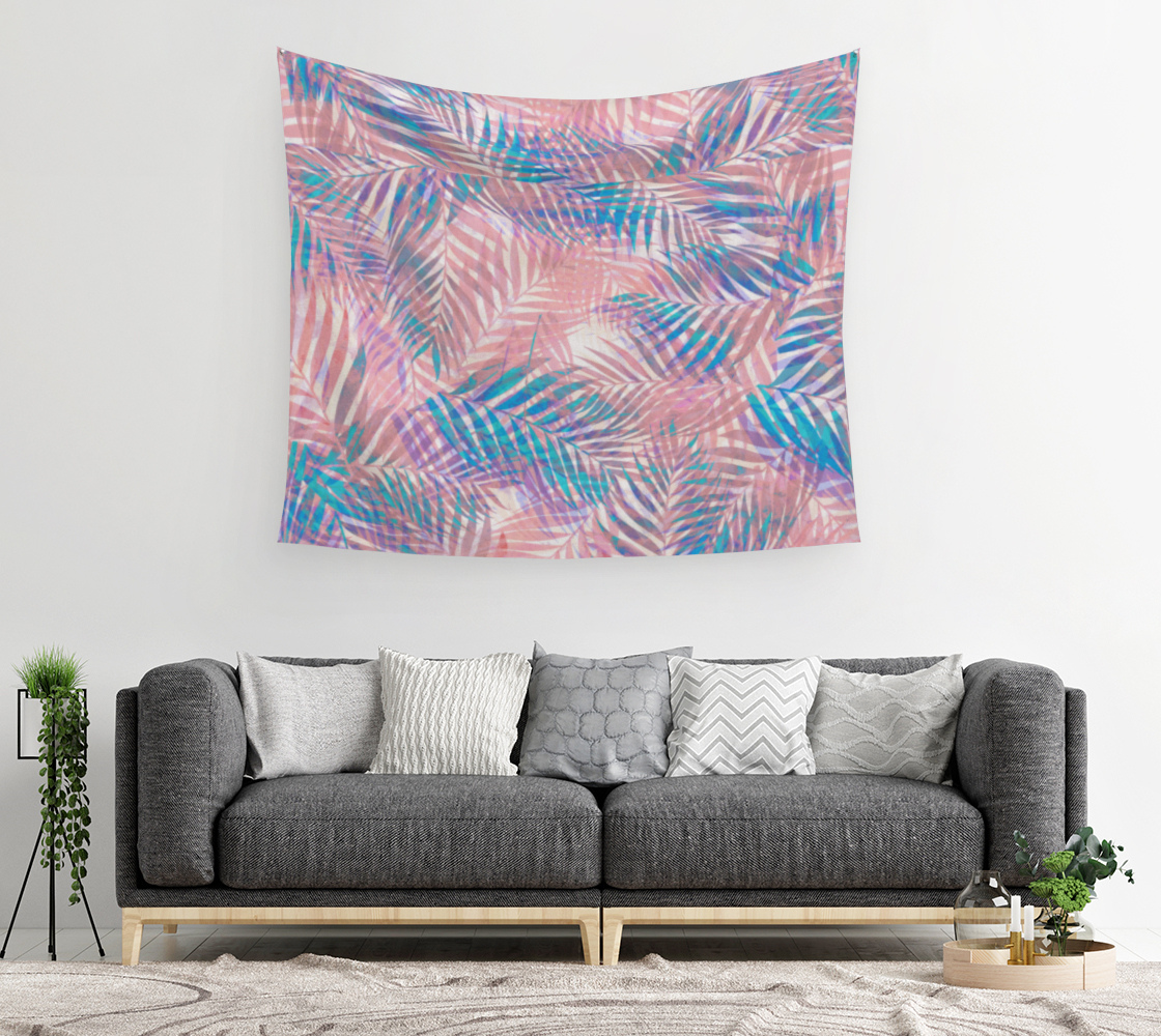 Aperçu de Palm Leaves - Iridescent Pastel Wall Tapestry #2